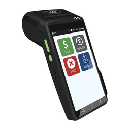 Dejavoo Android handheld payment terminal showing sale, return, void, and auth options