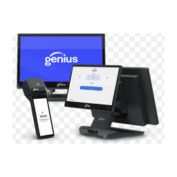 Genius integrated payment terminals — countertop display, handheld reader, and customer-facing screen